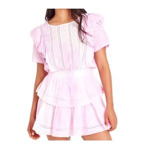 Love Shack Fancy Natasha Ruffle Tiered Mini Dress in Peony Pink Size M